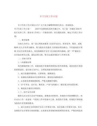 乡卫生院工作计划