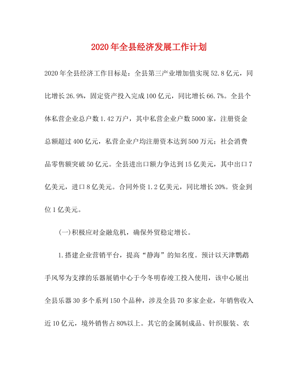 2020年全县经济发展工作计划_第1页