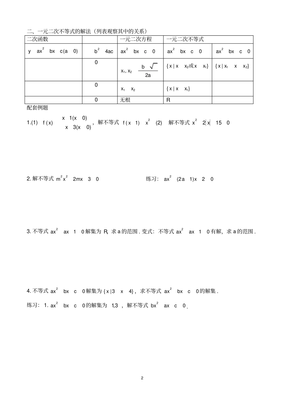一元二次不等式、绝对值不等式的解法、含参一元二次不等式的求解策略_第2页