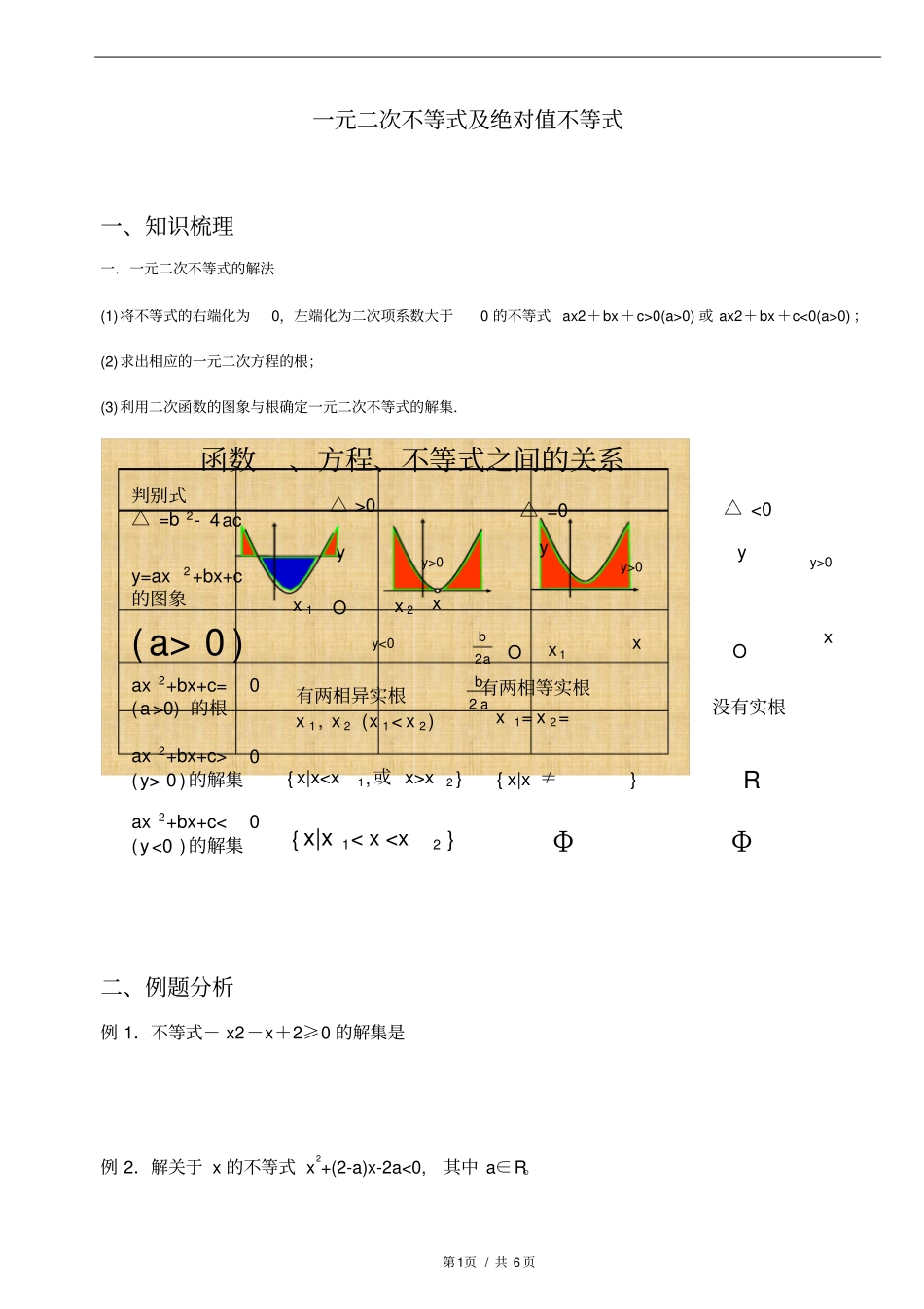 一元二次不等式及绝对值不等式_第1页