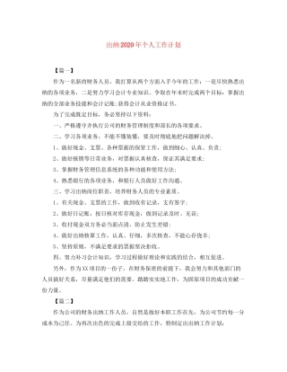 出纳年个人工作计划