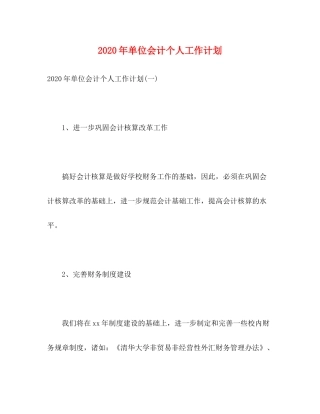 2020年单位会计个人工作计划