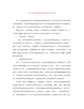 护士长年终总结及明年工作计划