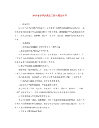 2020年小学少先队工作计划怎么写