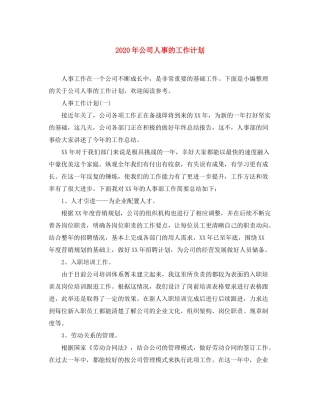 2020年公司人事的工作计划