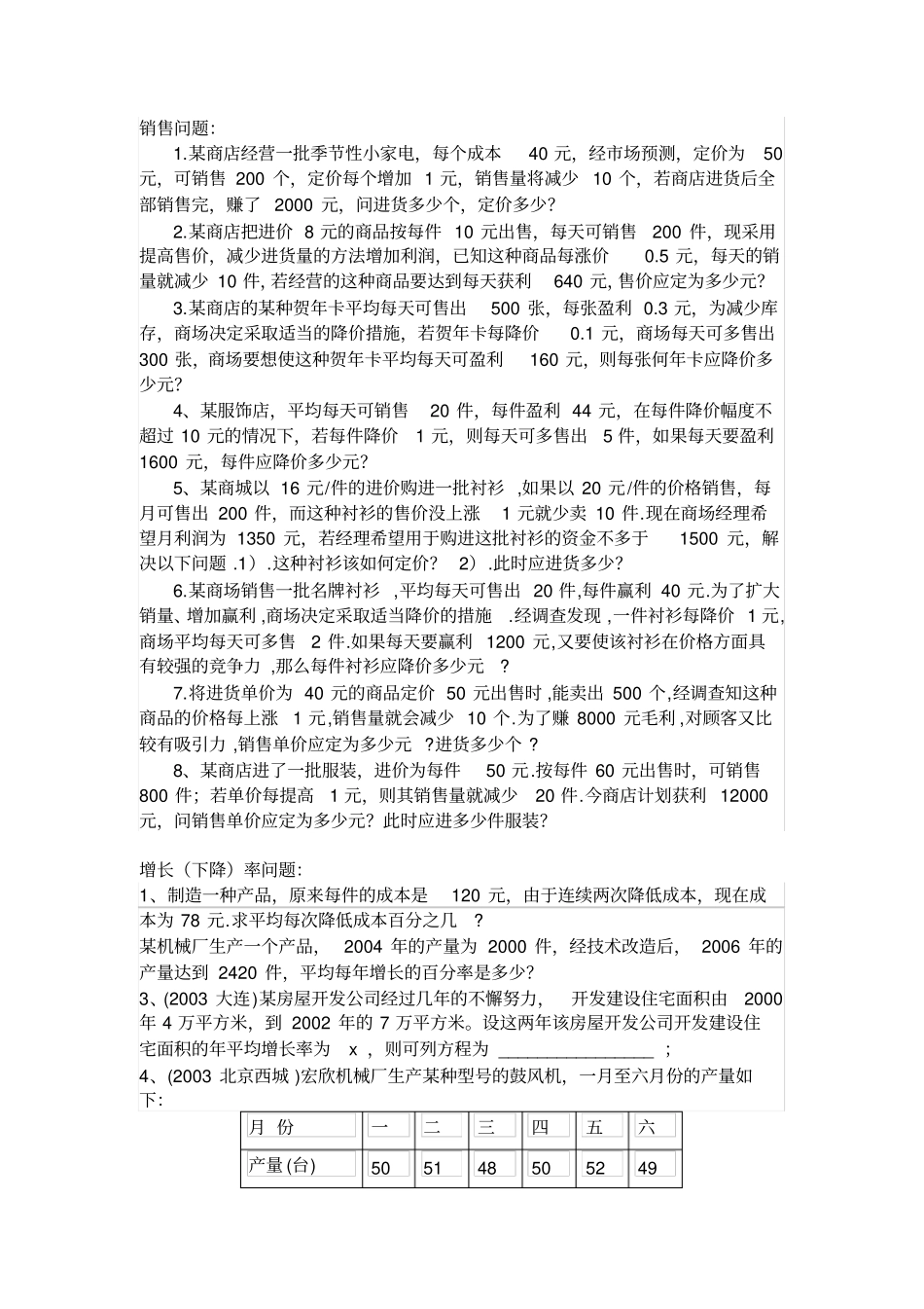 一元二次方程应用题之销售问题_第1页