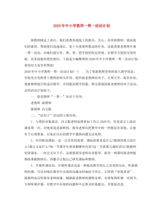 2020年中小学教师一帮一活动计划