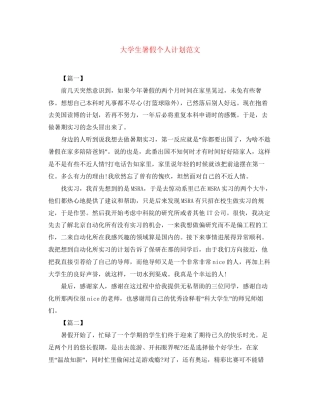 大学生暑假个人计划范文