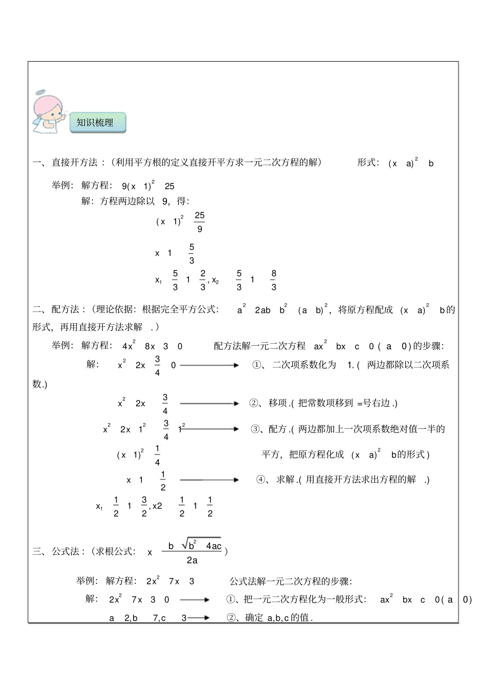 一元二次方程的四种解法一对一辅导讲义_第2页
