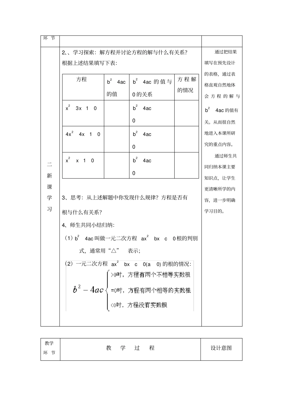 一元二次方程的根的判别式教学设计_第2页