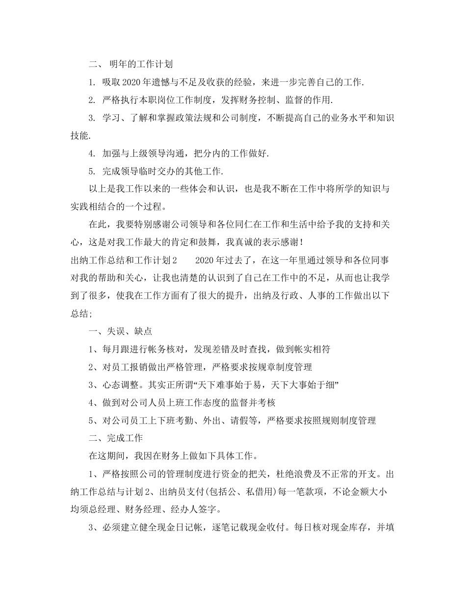 出纳工作总结和工作计划_第2页