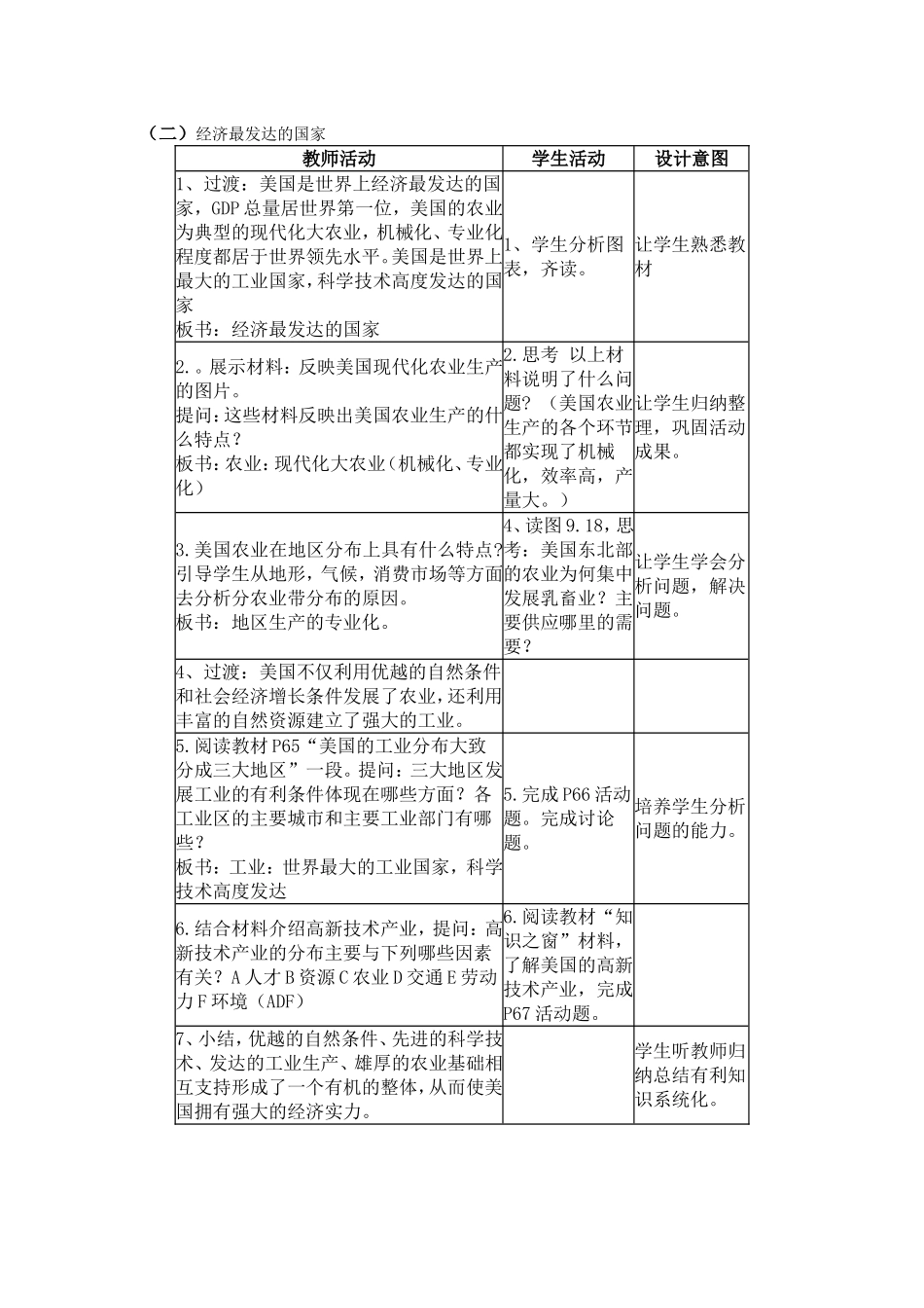 七年级地理下册第九章第二节《美国》教学设计_第2页