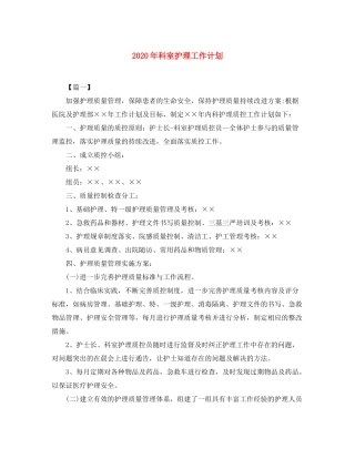 2020年科室护理工作计划