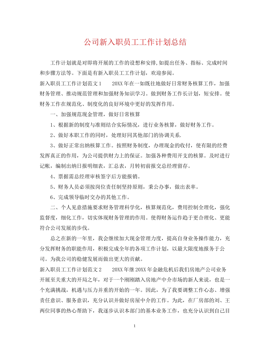 公司新入职员工工作计划总结_第1页