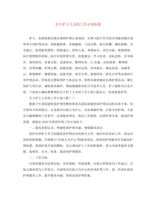 关于护士人员的工作计划5篇