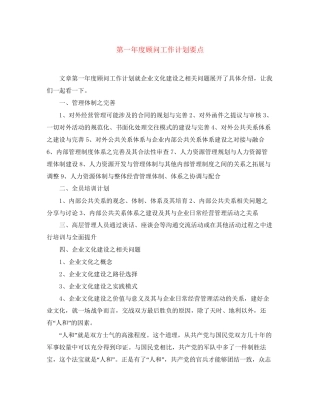 第一年度顾问工作计划要点