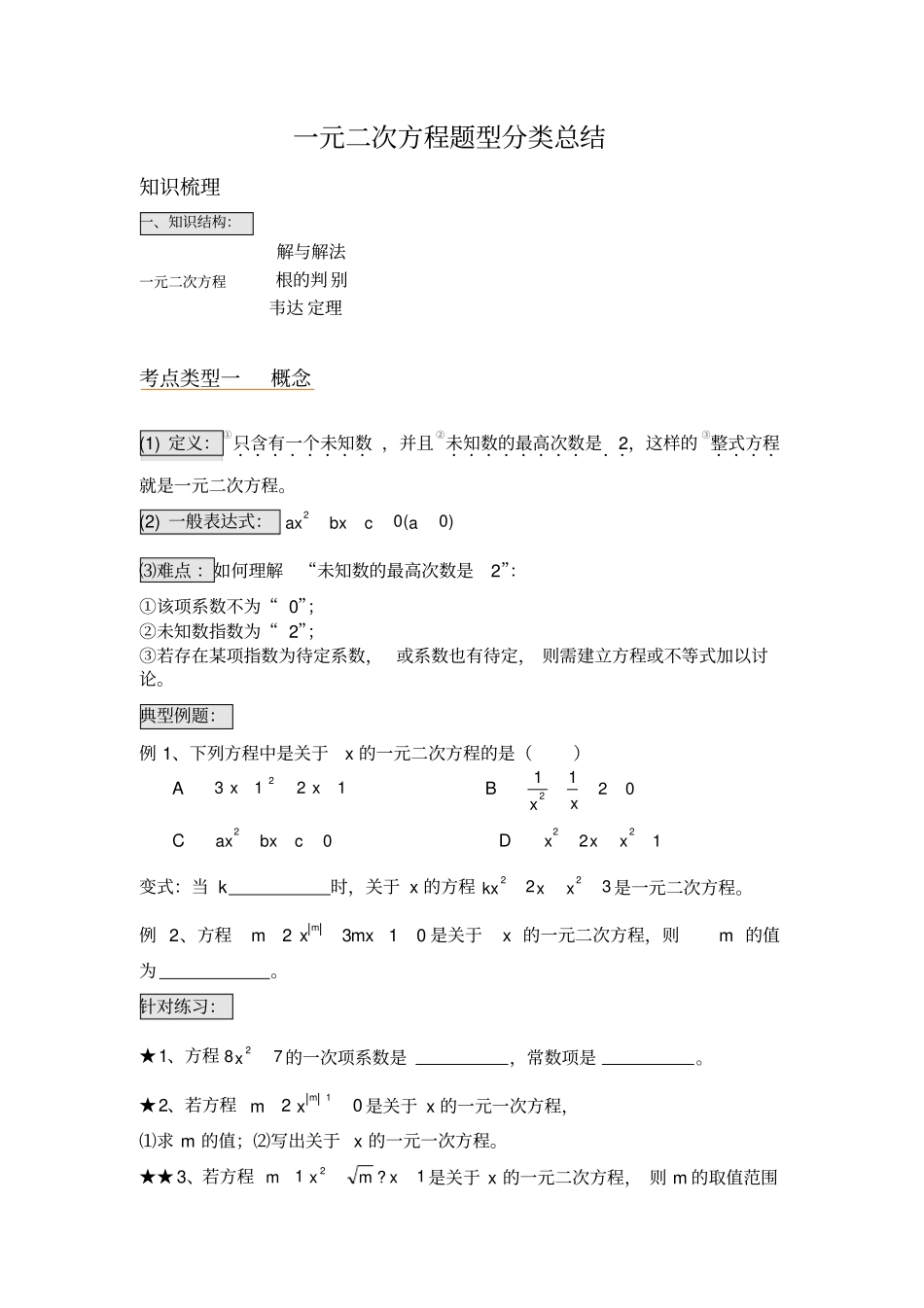 一元二次方程题型分类总结_第1页