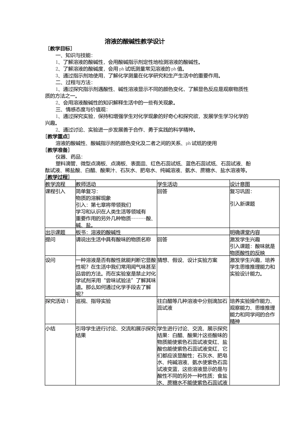溶液的酸碱性教学设计_第1页