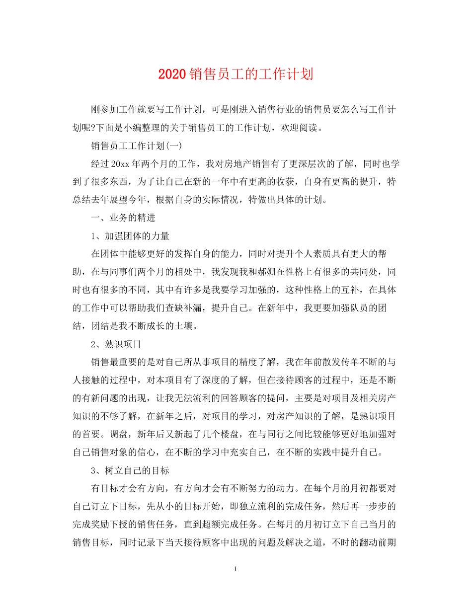 销售员工的工作计划_第1页