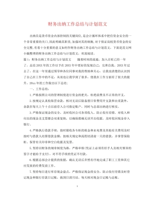 财务出纳工作总结与计划范文
