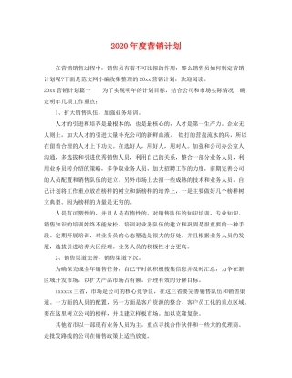 2020年度营销计划