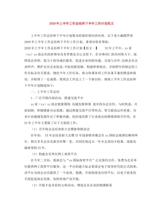 2020年上半年工作总结和下半年工作计划范文