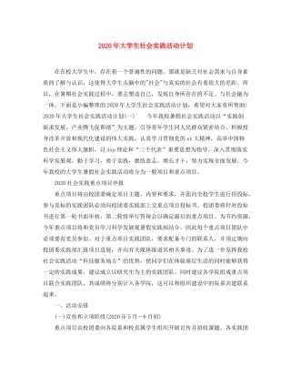 2020年大学生社会实践活动计划