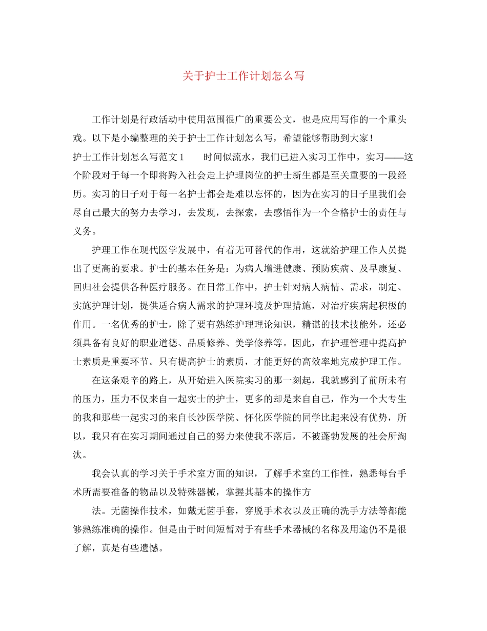 关于护士工作计划怎么写_第1页