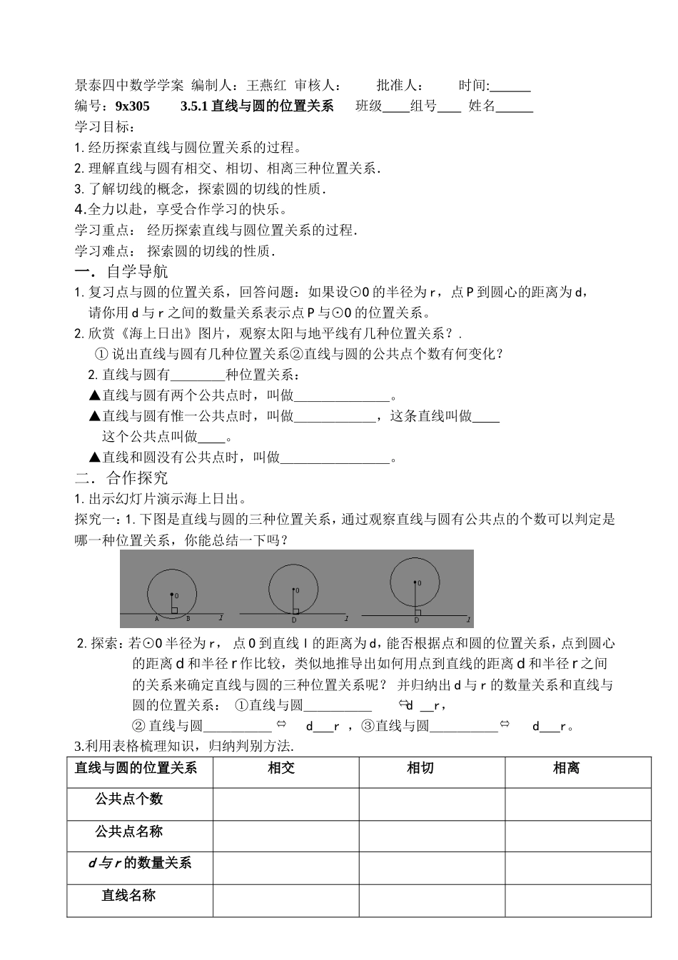 直线与圆的位置关系导学案_第1页