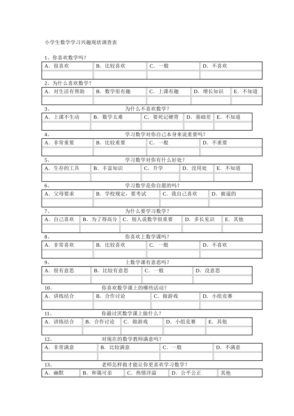 小学生数学学习兴趣调查报告_第2页