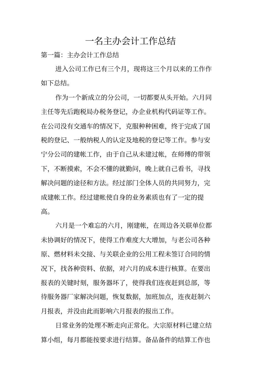 一名主办会计工作总结_第1页