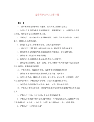 急诊科护士个人工作计划