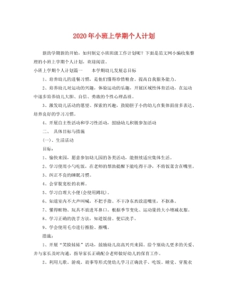2020年小班上学期个人计划