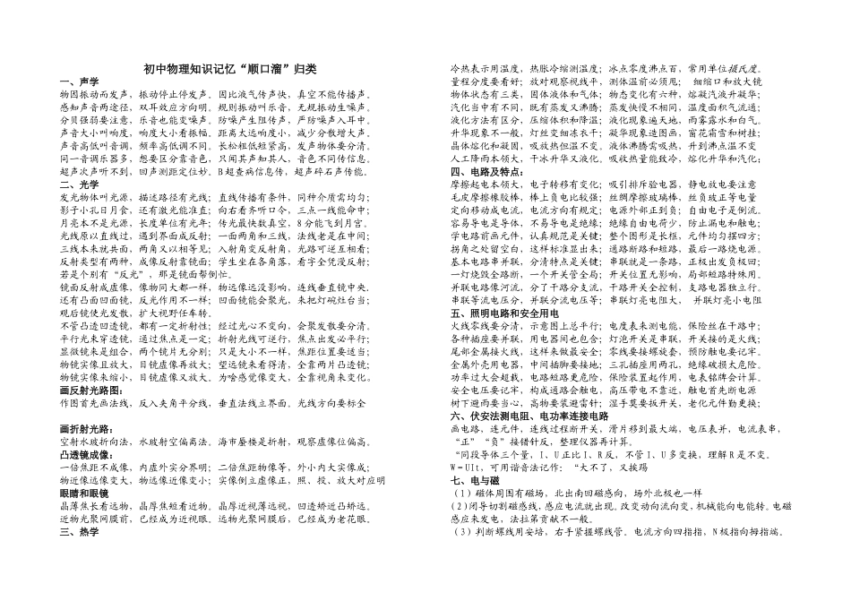 初中物理顺口溜归类_第1页