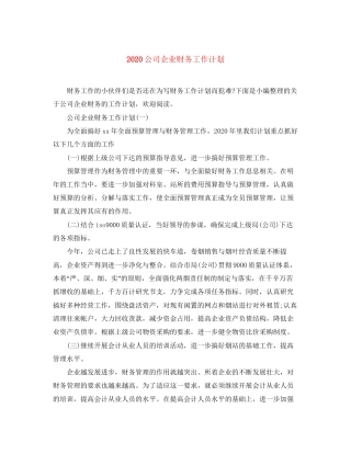 公司企业财务工作计划