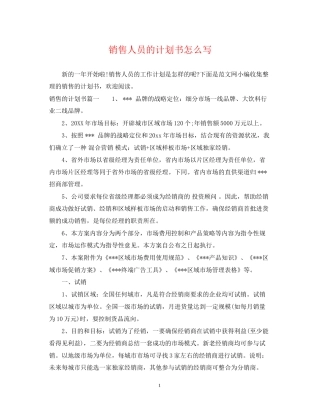 销售人员的计划书怎么写