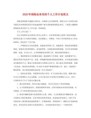 2020年保险业务员的个人工作计划范文
