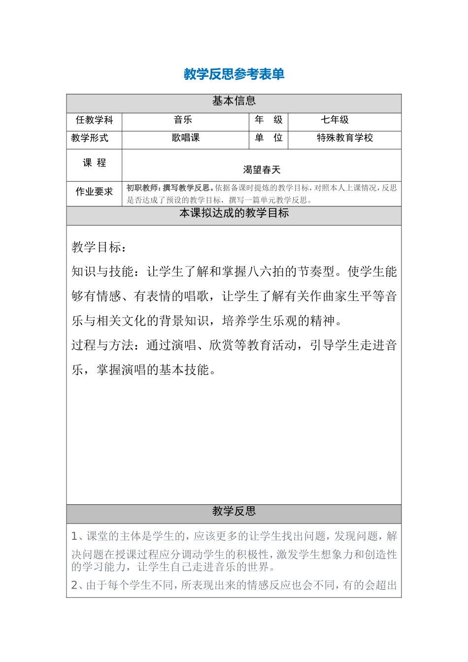 初职教师教学反思参考表单 _第1页