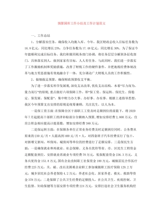 预算国库工作小结及工作计划范文