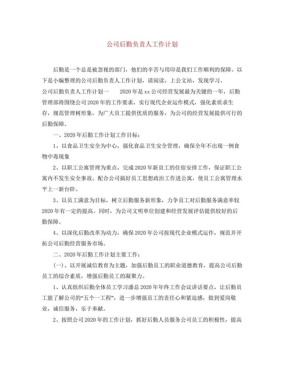 公司后勤负责人工作计划_第1页