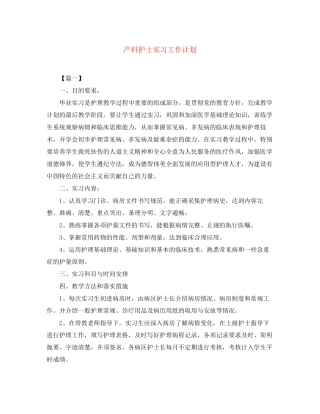 产科护士实习工作计划