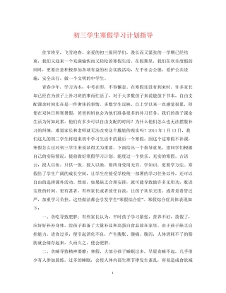 初三学生寒假学习计划指导