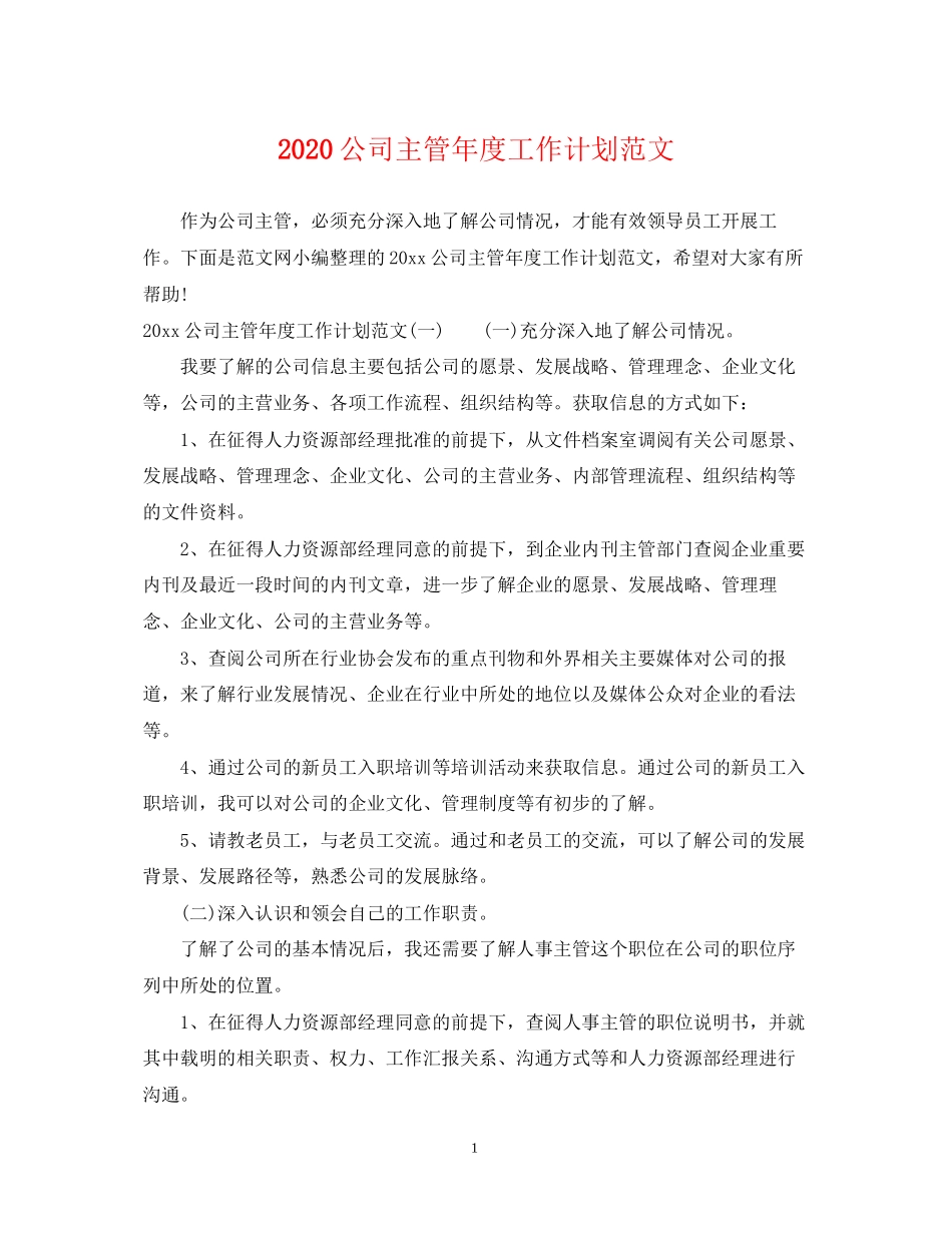 公司主管年度工作计划范文_第1页