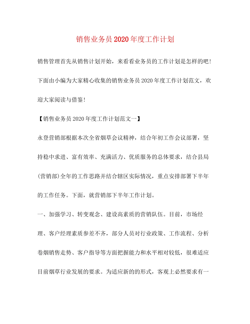 销售业务员年度工作计划_第1页