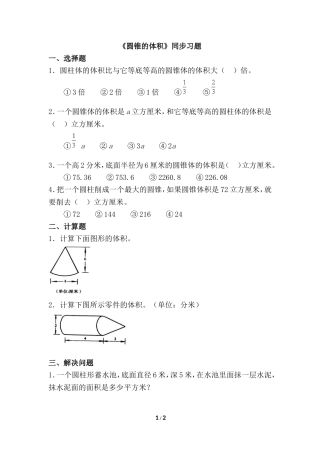 《圆锥的体积》同步习题2