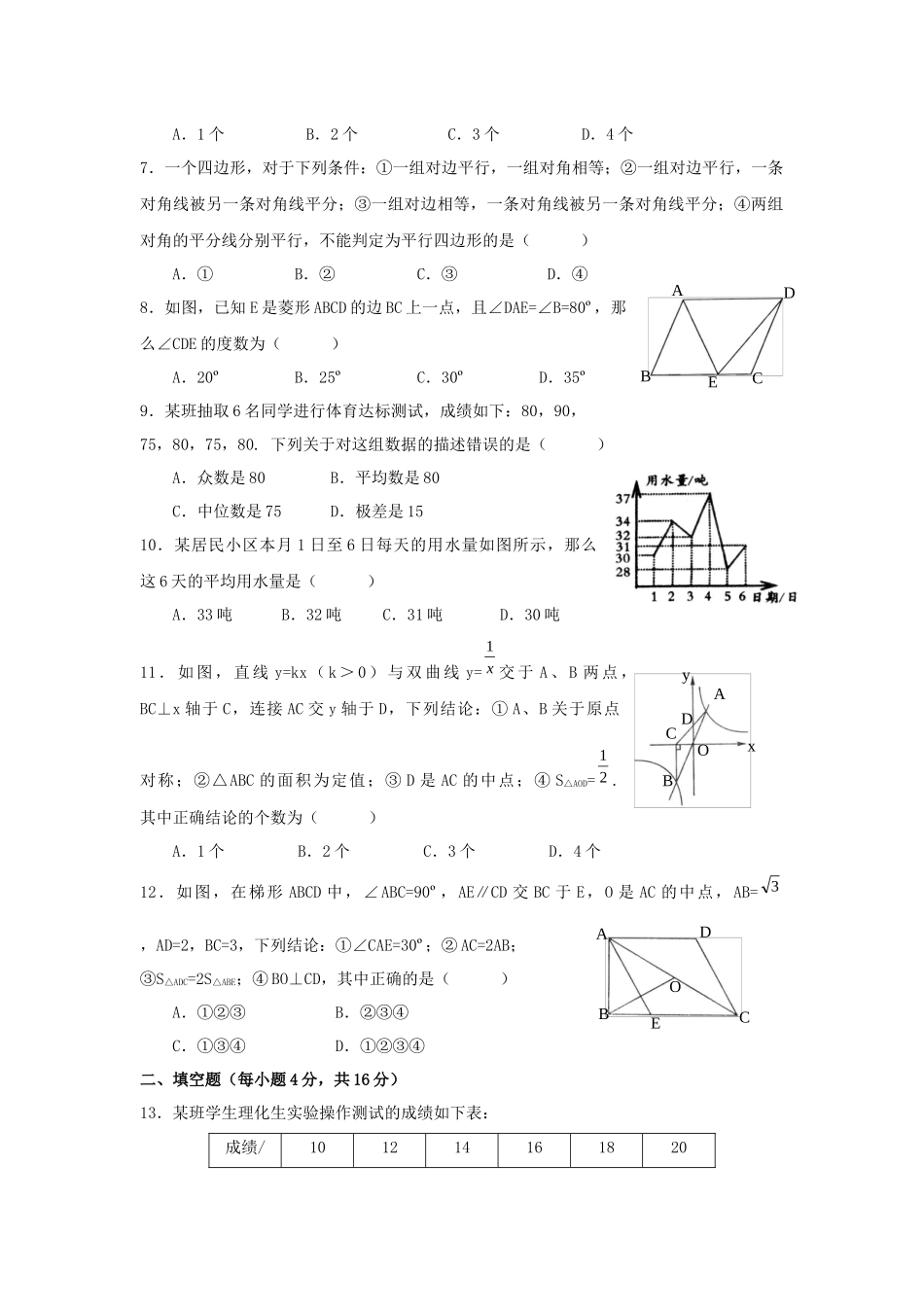 八年级数学下册期末调研考试试卷_第2页