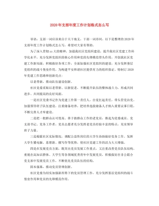 2020年支部年度工作计划格式怎么写