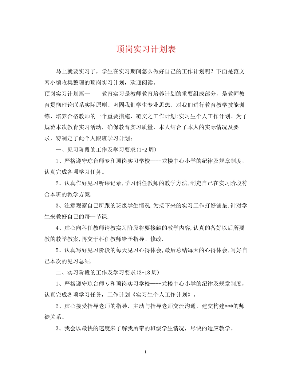 顶岗实习计划表_第1页