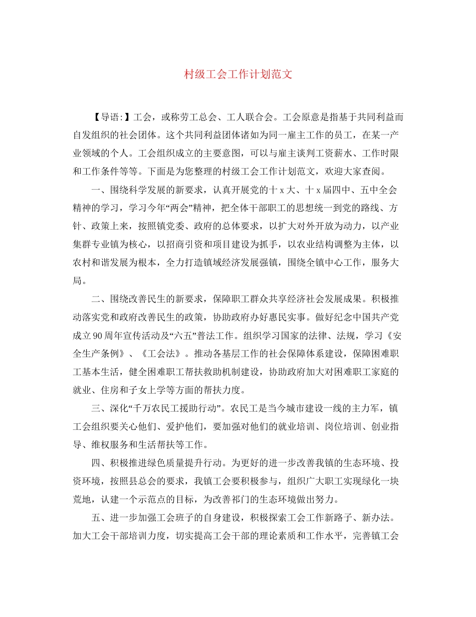 村级工会工作计划范文_第1页
