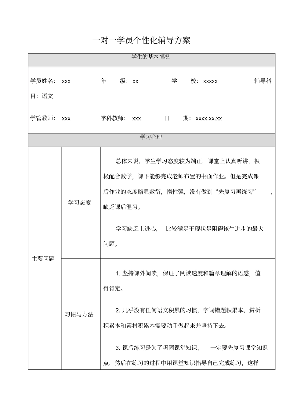 一对一个性化辅导方案_第1页
